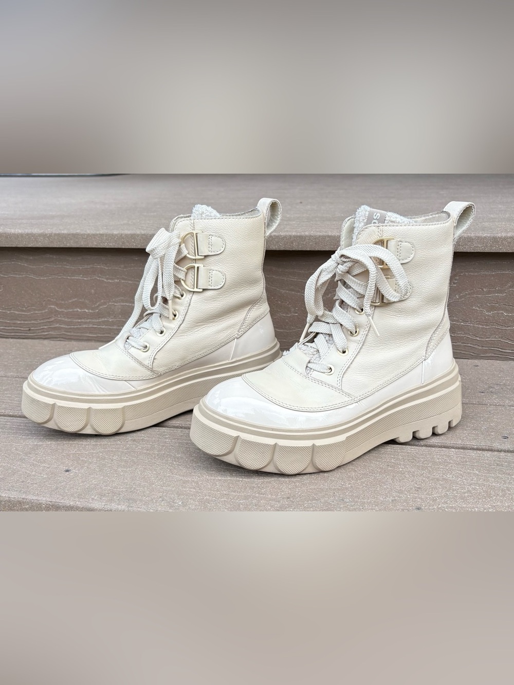Sorel Caribou X Cozy Cream Lace-Up Platform Combat Boots
